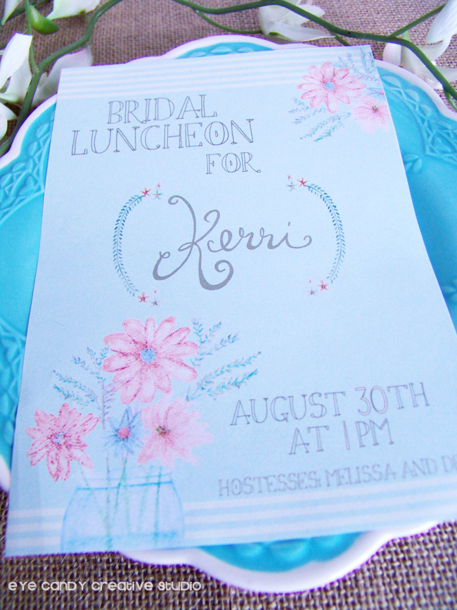 watercolor invite, flowers, hand lettering, burlap, vintage theme, bride