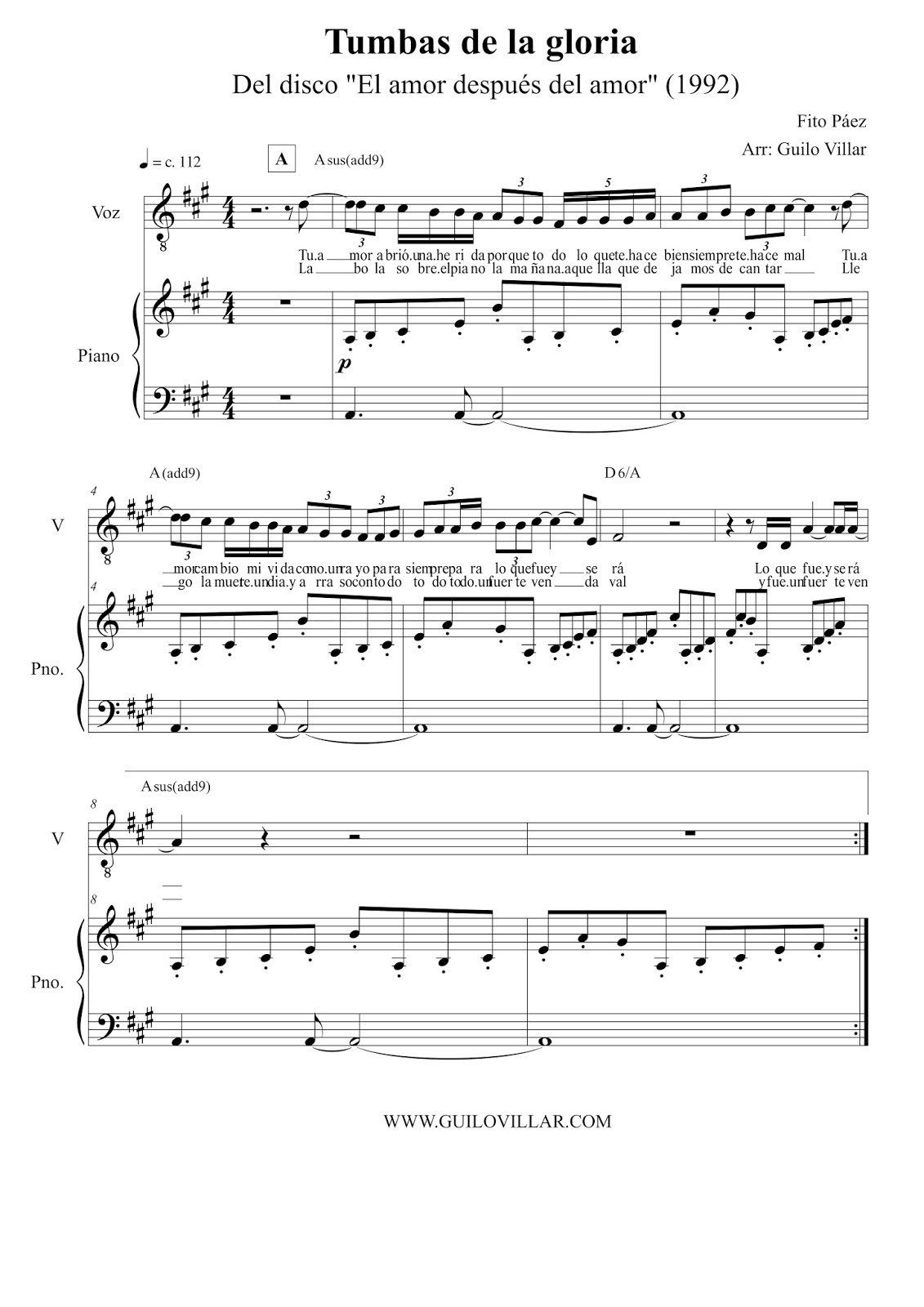 Fito Páez Tumbas de la gloria (Partitura para piano y voz)