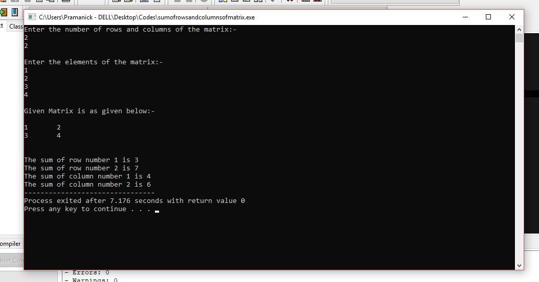 C++ Program to find sum of each row and each column of a Matrix | C++ ...