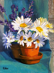 pot daisies clay still canvas challenge oil workshop panel 9x12 july wang rebecca