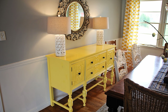 Yellow Buffet Cheery and Bright {Dining Room Makeover}