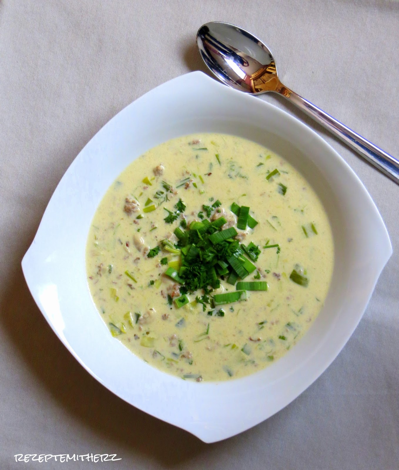Rezepte mit Herz: Käse - Lauch - Suppe mit Hackfleisch
