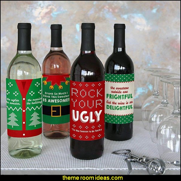 Ugly Sweater - Holiday & Christmas Wine Bottle Labels   Gift ideas - fun novelty gift shopping ideas - gift ideas - slippers - sleep wear - personalized gifts - cool stuff to buy