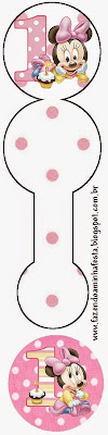 Minnie Primer Año con Lunares: Invitaciones para Imprimir Gratis. Para hacer invitaciones o tarjetas con forma de sonajero.