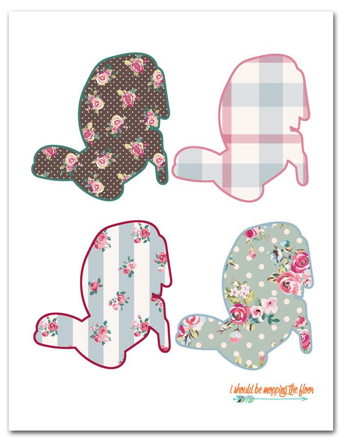 Free Printable Bunny Banner | Four coordinating spring patterns on bunnies. | Perfect for banners or framing. | Instant download.