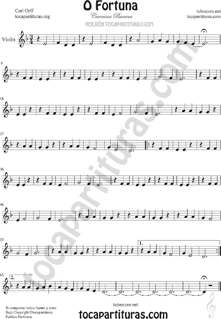  Violín Partitura de O Fortuna de Carmina Burana Sheet Music for Violin Music Scores