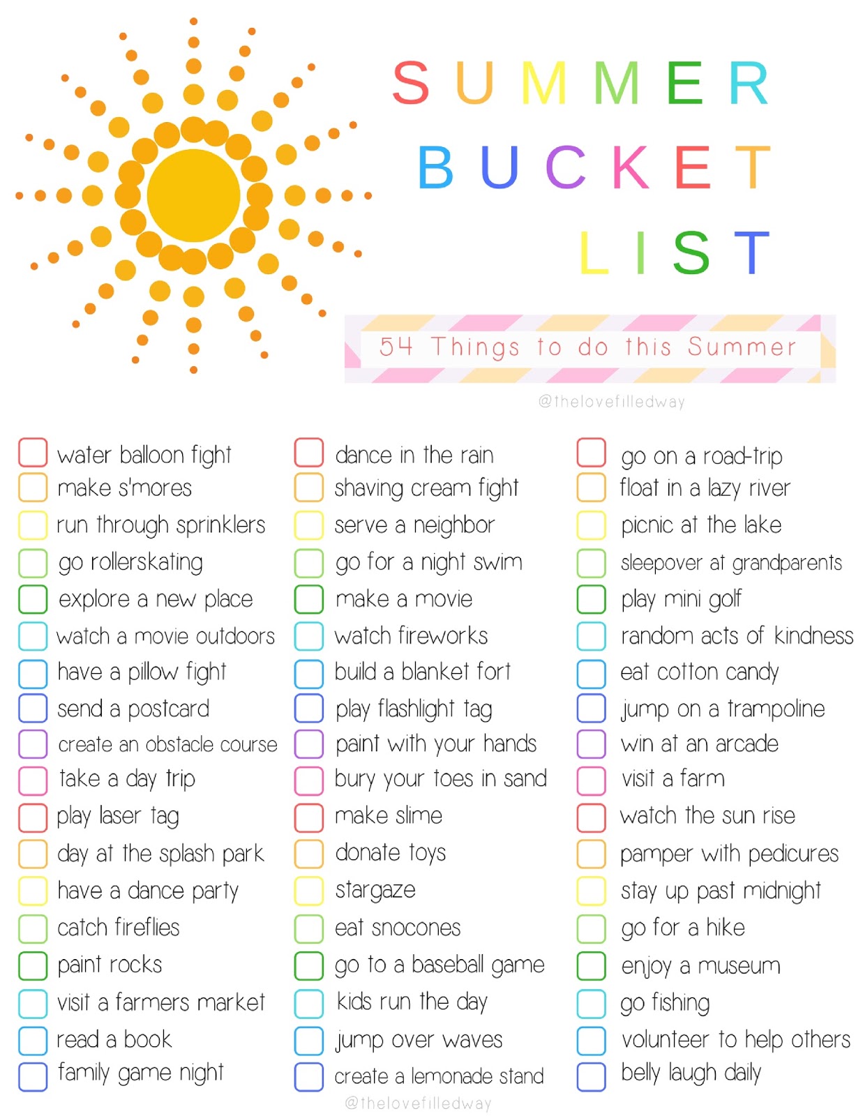 Summer Bucket List and FREE PRINTABLE 54 Things to do with Your Kids