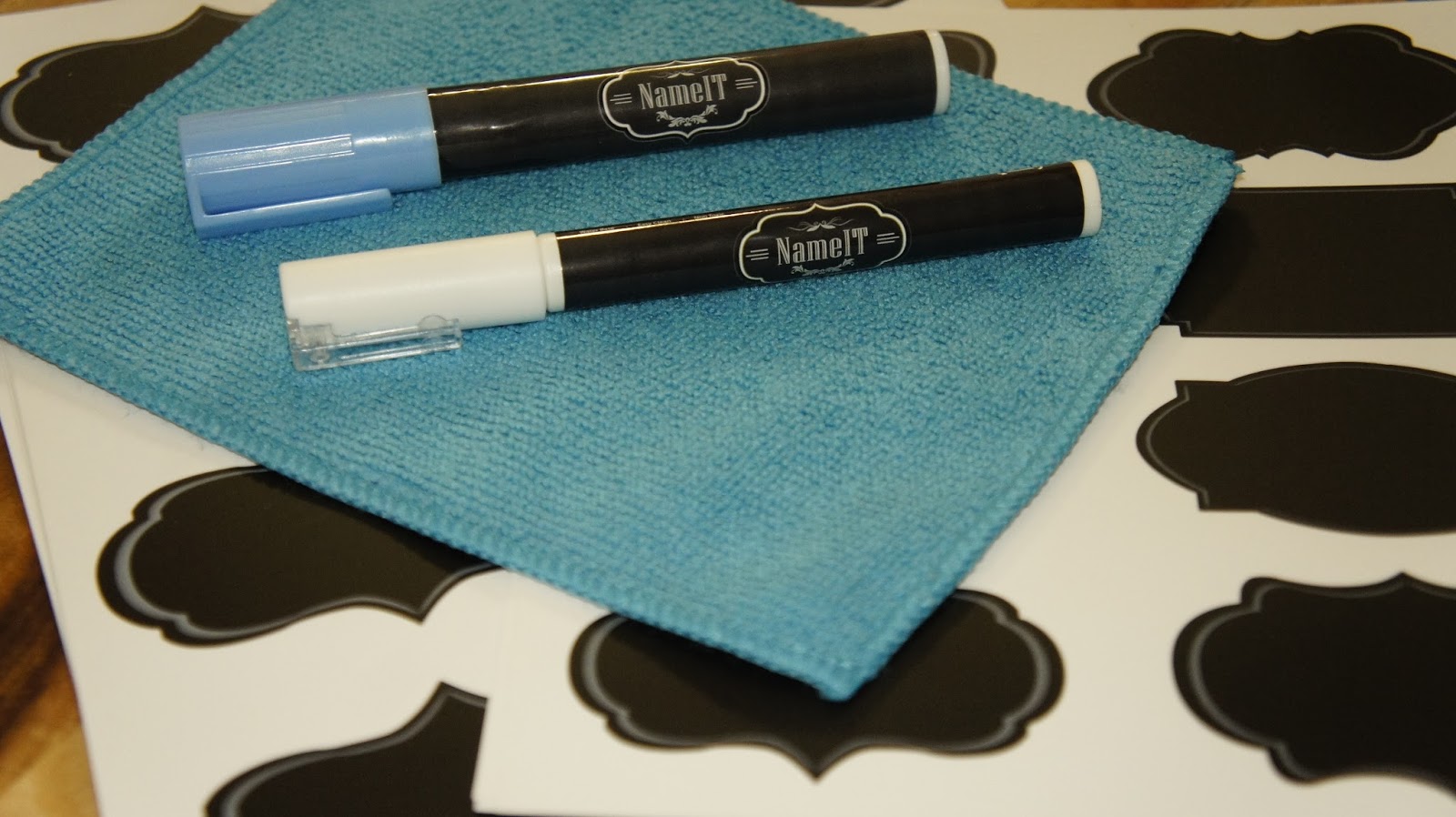 Chalkboard Label Stickers with Two Liquid Chalk Markers and Cleaning