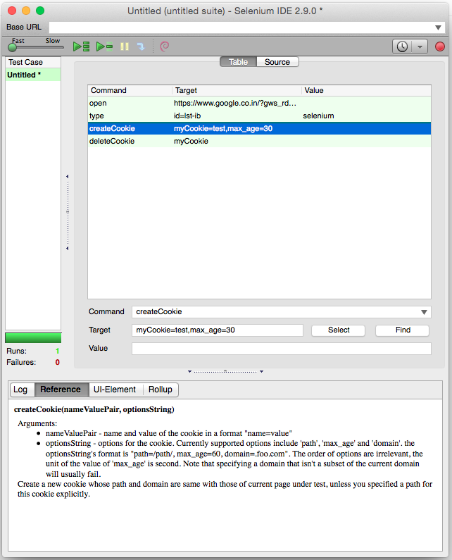 Java, Driver, Testing Create and Delete Cookies with Selenium IDE