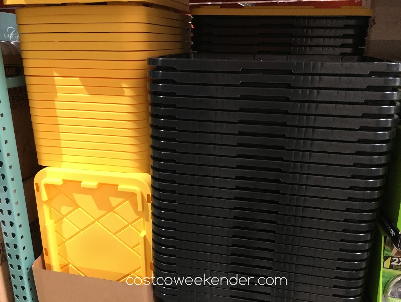 27 Gallon Storage Bin Tough/Durable Plastic Black with Yellow Lid