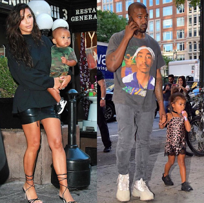1a4 Kanye West and Kim K step out with their children Saint and North West for lunch in New York
