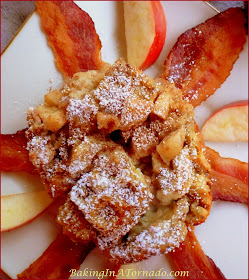 Apple Cinnamon Waffle Casserole, A simple breakfast casserole using frozen waffles and cinnamon brown sugar apples | Recipe developed by www.BakingInATornado.com | #recipe #breakfast