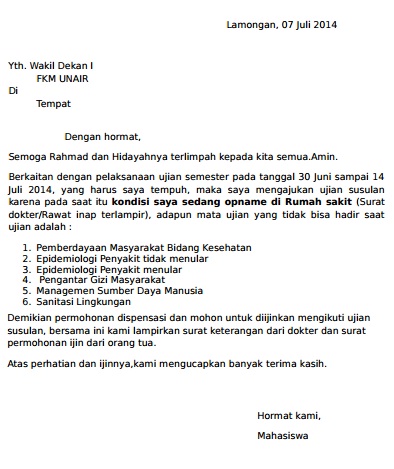 Surat Dispensasi Ujian