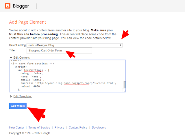 Blogger shopping cart widget order form installer on any blogspot themes