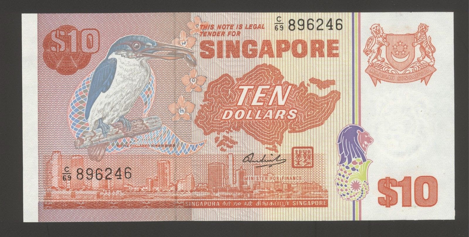 Singapore 10 Dollars banknote Bird Series