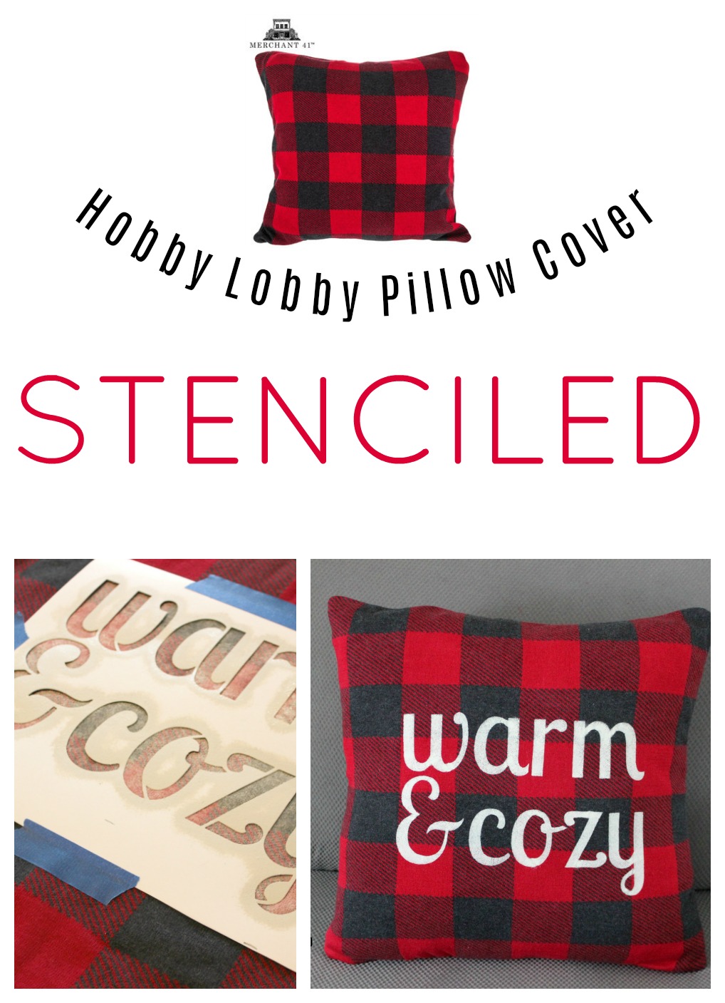 Hobby Lobby Buffalo Checked Pillow Cover With DIY Stencil Organized