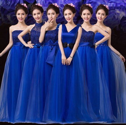 6-Design Royal Blue Tutu Maxi Bridesmaids Dress