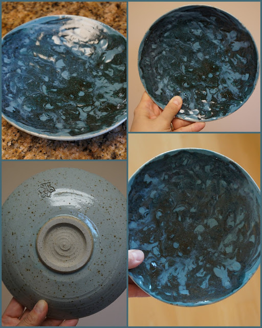 Ceramic pottery bowl with marbled inside / top.
