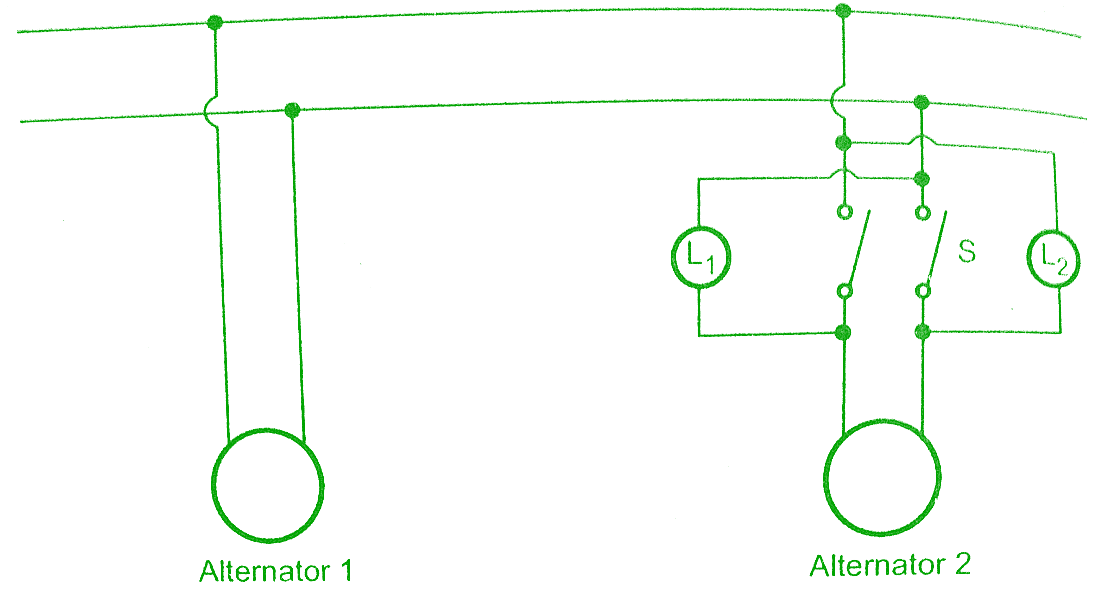 Synchronization of Single Phase Alternators Lamps Dark and Bright Methods