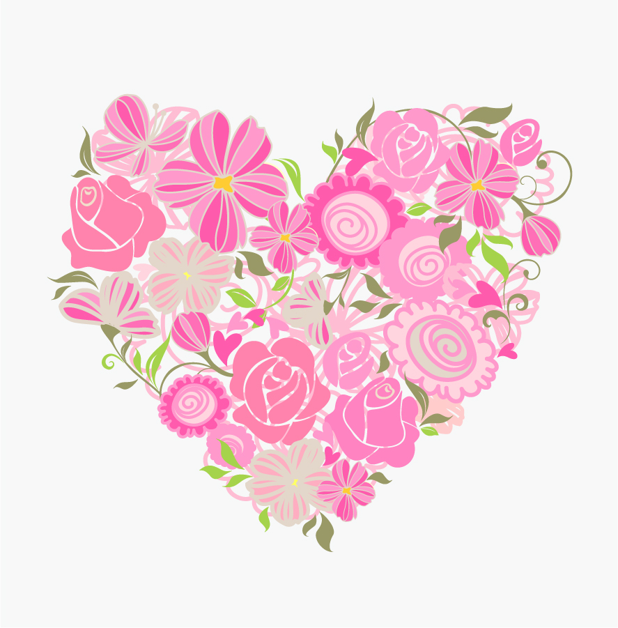 ピンクの花ビラをハートに型どったクリップアート Pink Floral Heart Vector Graphic イラスト素材