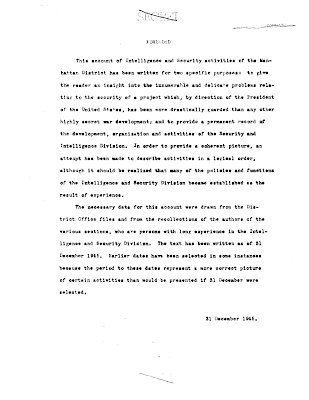 Manhattan Project History - Book 1 Volume 14 - Intelligence & Security (Foreward)
