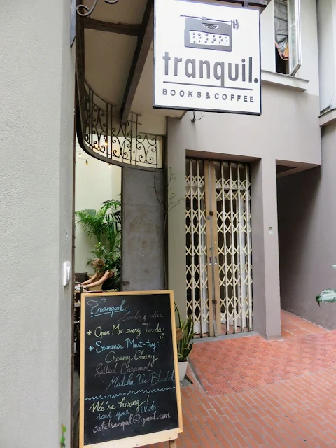 Outside Tranquil Books and Coffee in Hanoi Vietnam