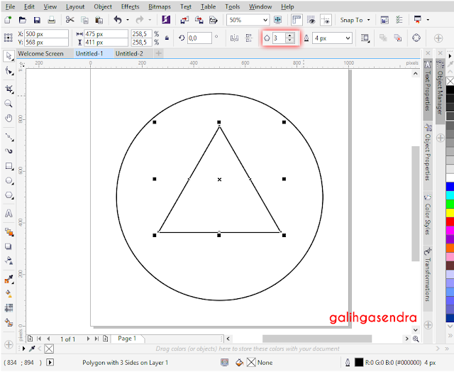 Corel Draw snap align to center odd triangle polygon center circle