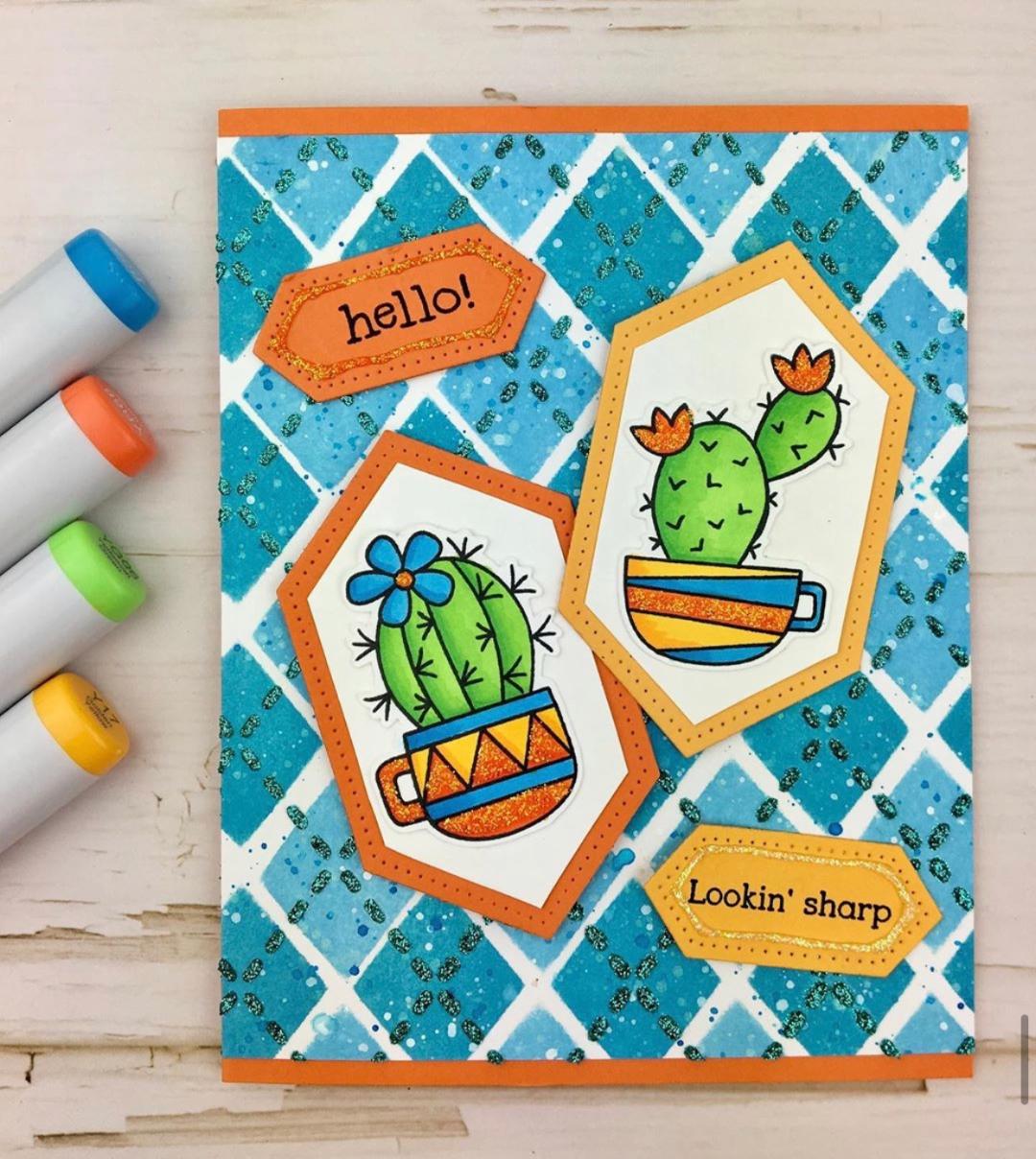 Fan Feature Week - Day 2 | Cactus Card by Meghan Kennihan Cuppa Cactus Stamp Set and Argyle Stencil Set by Newton's Nook Designs #newtonsnook #handmade
