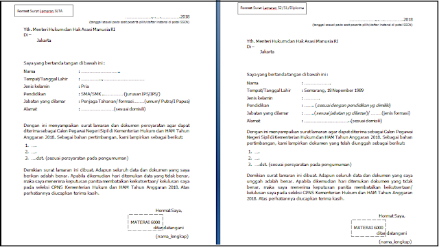 Contoh Format Surat Lamaran CPNS Kementerian Hukum dan HAM Terbaru