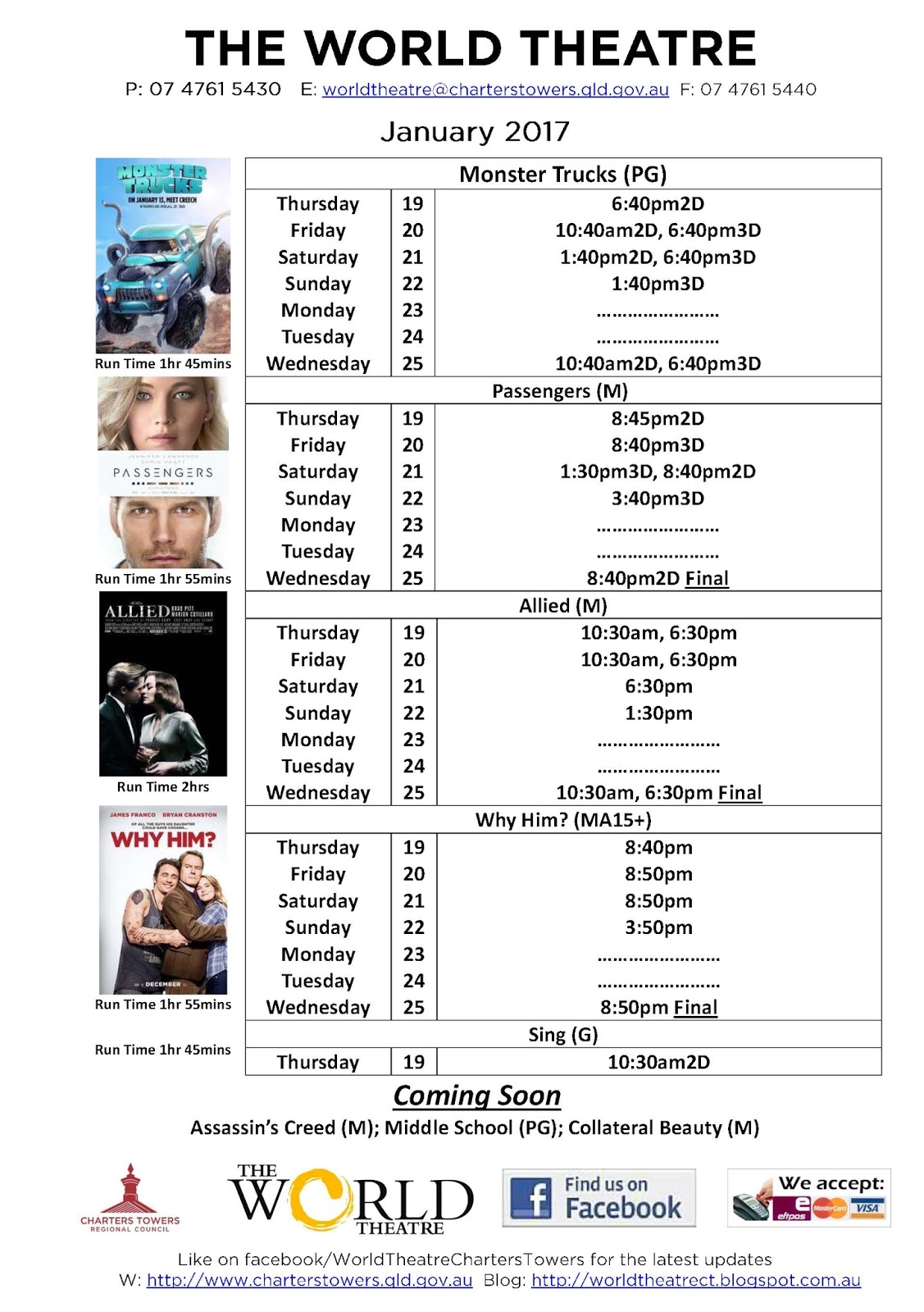 World Theatre Charters Towers This week cinema schedules + special
