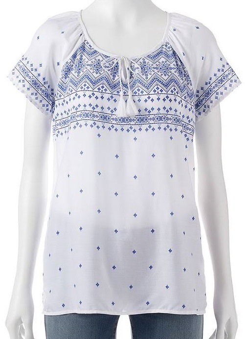 blue and white peasant top