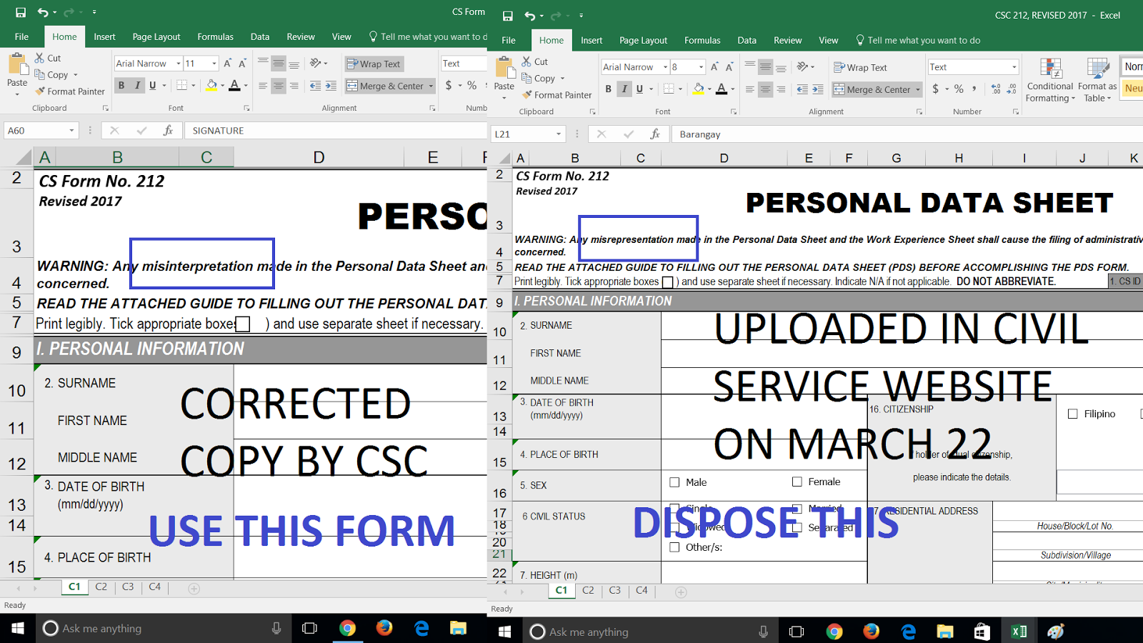CORRECTED COPY of 2017 Personal Data Sheet (PDS) - (CSC Form 212 Revised 2017)