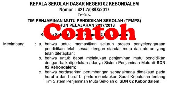 Contoh Sk Tim Penjaminan Mutu Pendidikan Berkas Sekolah