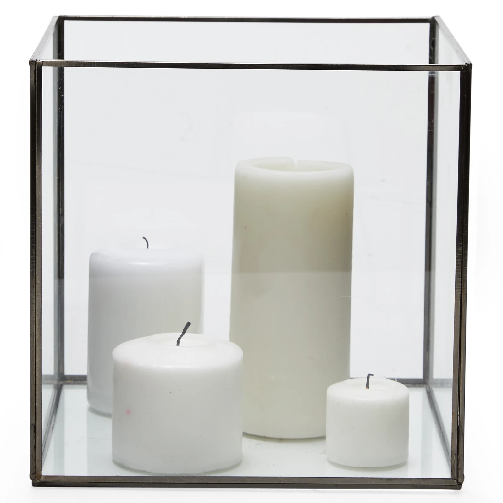 Square black glass candle holder 