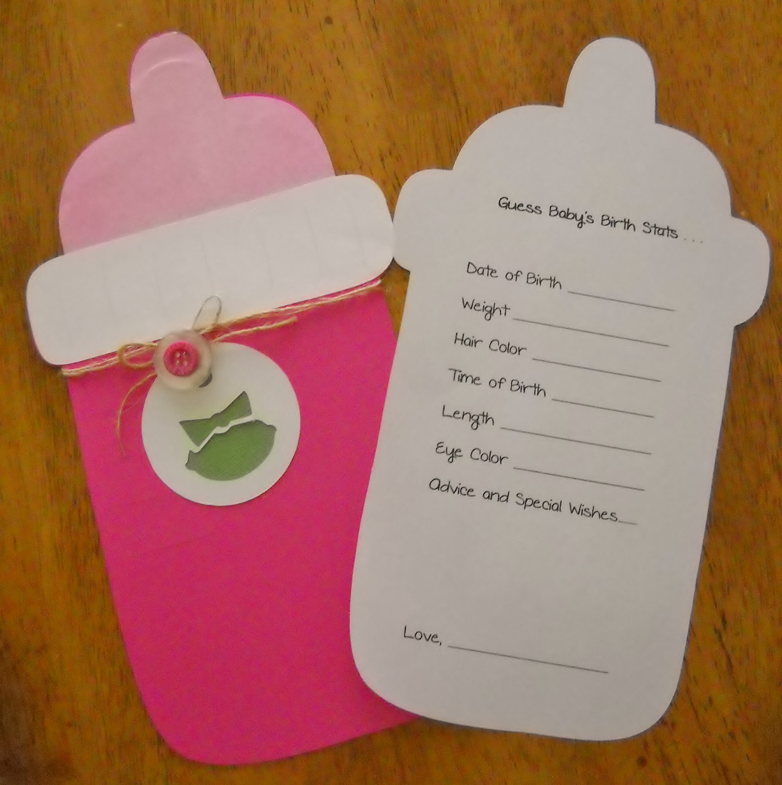 Snippets 'N Stuff Baby Stats Questionnaire for Baby Shower Open House