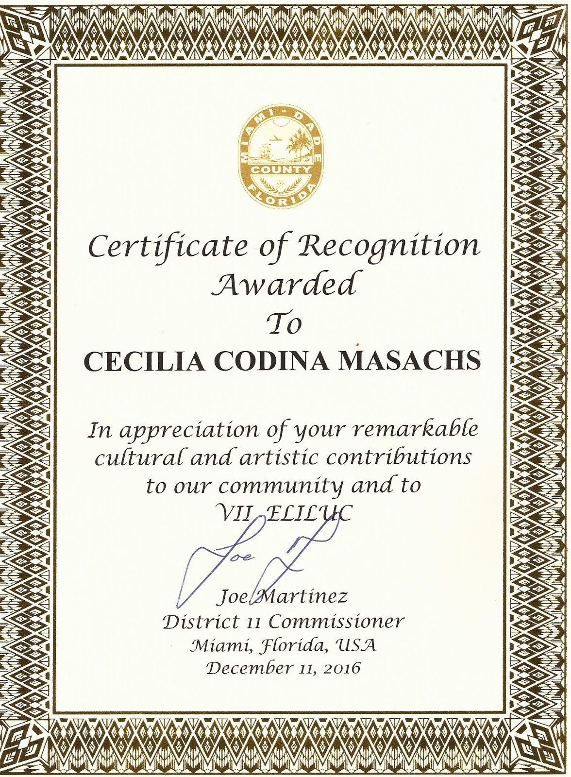Certificate of Recognition Awardet