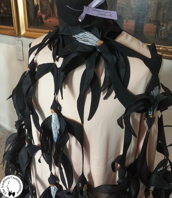 Valentina Cortese - Mostra Milano - Maurizio Galante dress with embroidered silk swallows (detail)