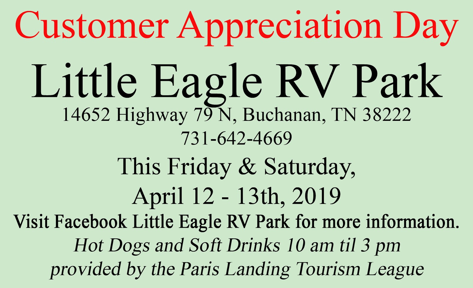 Paris Landing Tourism League Little Eagle RV Park Customer