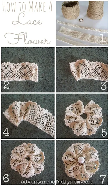 collage of images showing how to make a lace flower