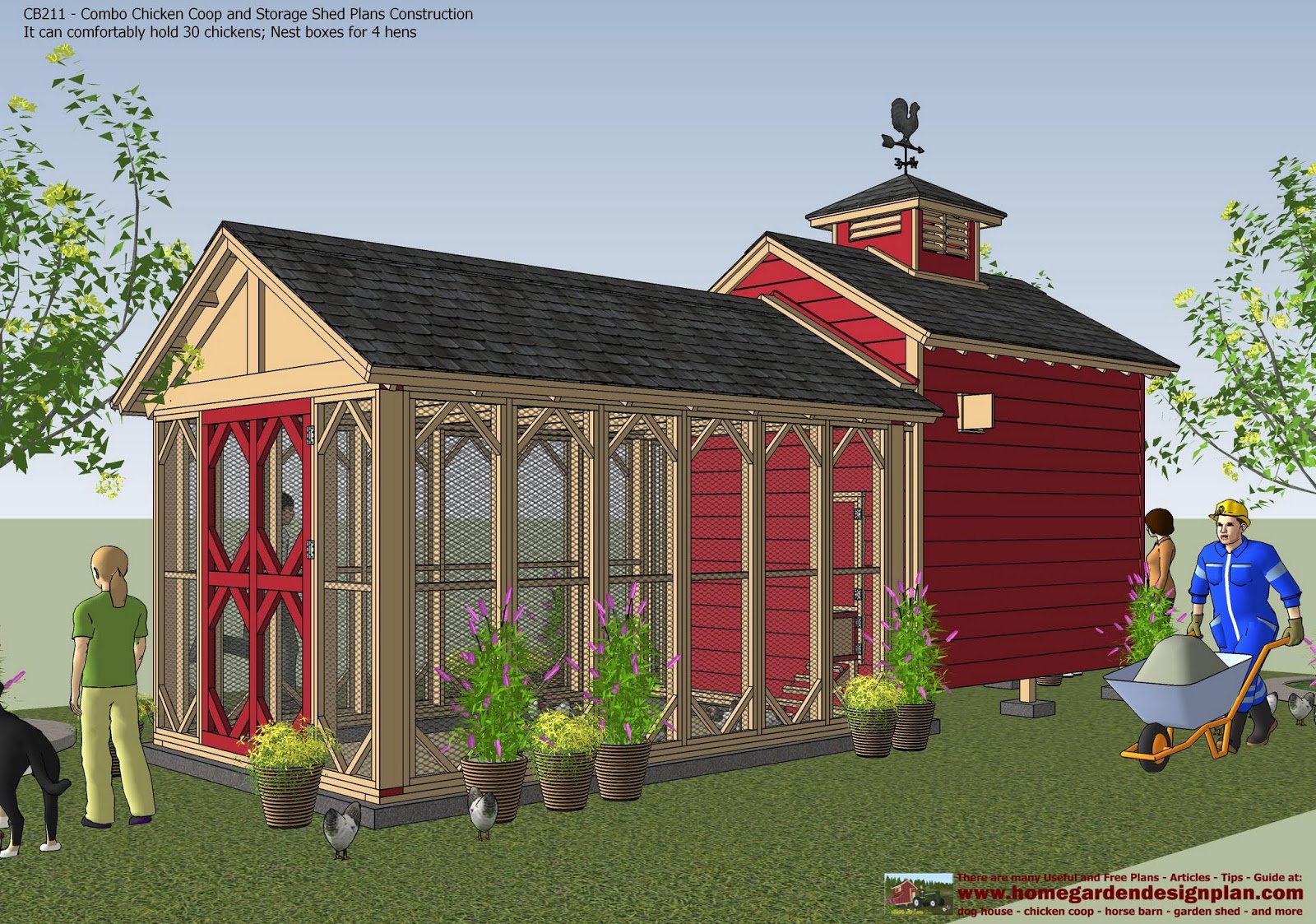 home garden plans CB211 Combo Chicken Coop Garden Shed Plans