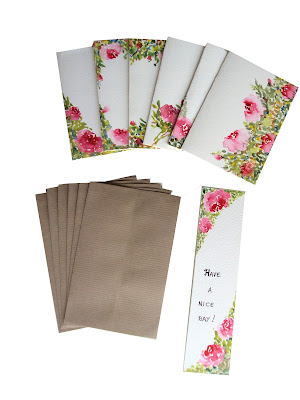 stationery,notecards,giftcards,roses,envelopes,brown,bookmark,set