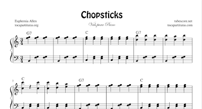 Chopsticks de Euphemia Allen Partitura de Piano Fácil y Piano melodía y acompañamiento con acordes (Palitos Barrocos)