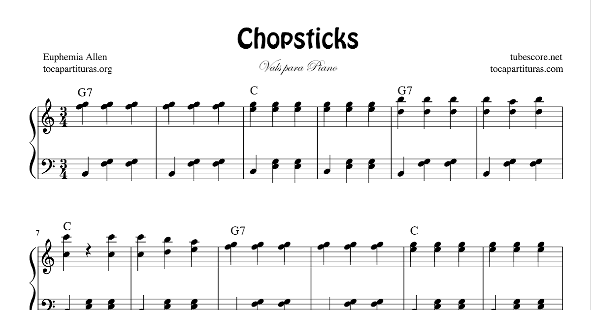 tocapartituras Chopsticks de Euphemia Allen Partitura de Piano Fácil