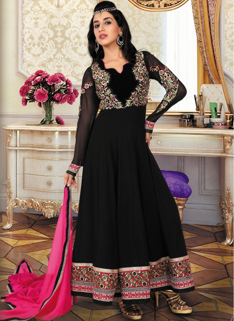 Latest Black colour combination anarkali frocks For ladies - Sari Info