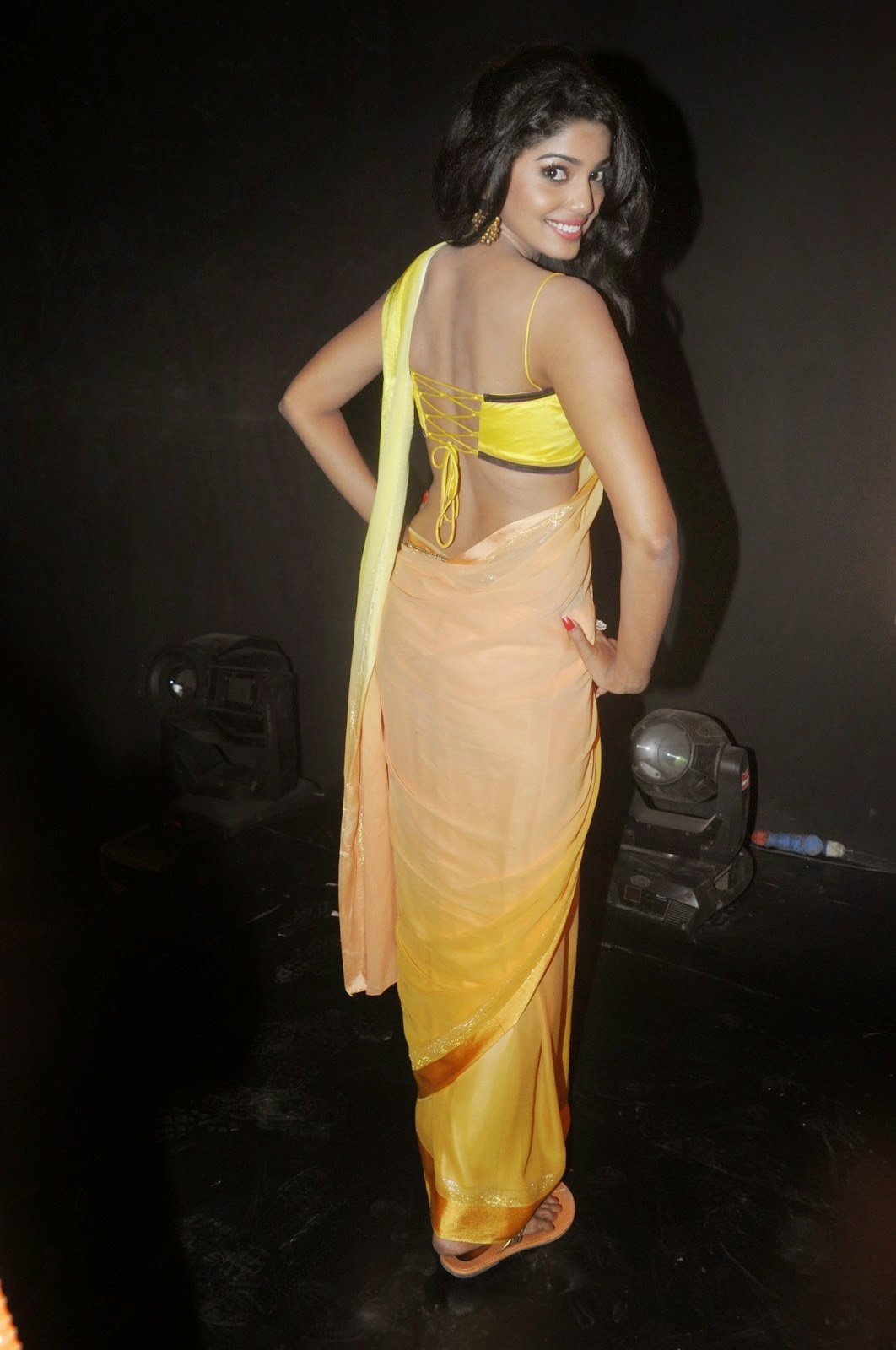 Actress Pooja Sawant Hot Yellow Saree Stills Cap