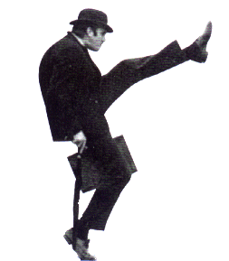 side view of John Cleese doing the silly walk