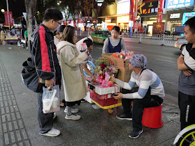 selling flowers on Valentine's Day in Jiangmen, China