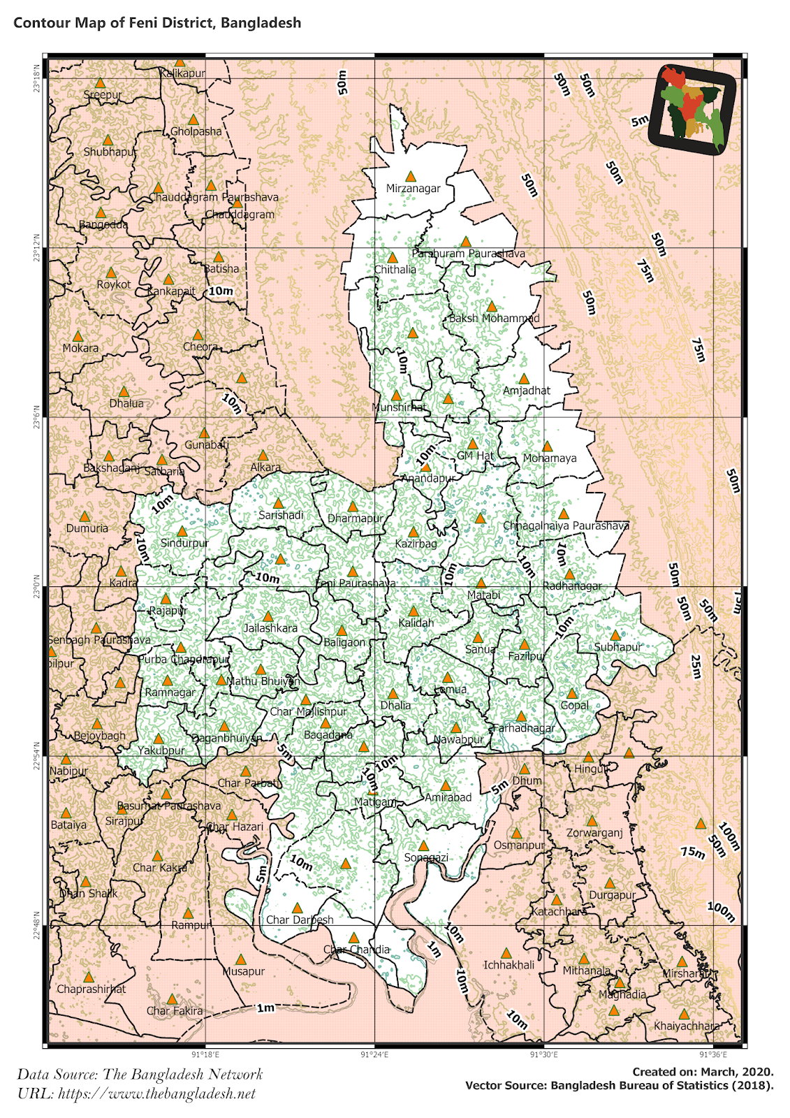 Elevation Map of Feni District of Bangladesh