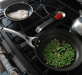 seared fish and peas