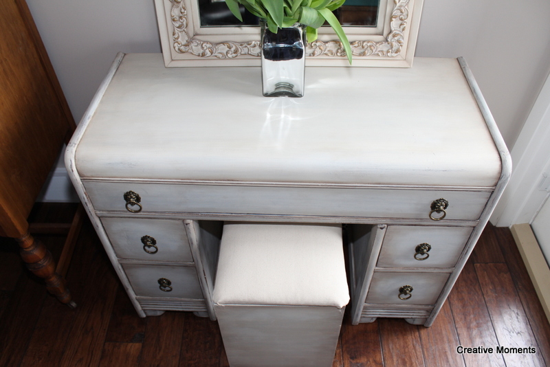 Old Fashioned milk paint vanity, mirror and stool